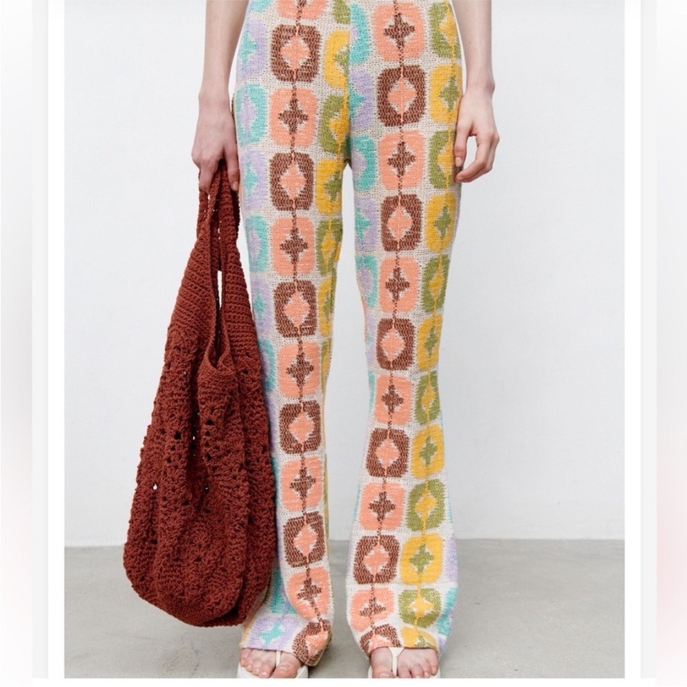 Zara Pastel Multicolor Patterned Boot Cut Pants - Picture 6 of 16